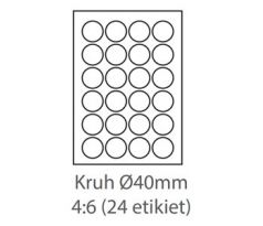 etikety samolepiace KRUH-40mm univerzálne biele 24ks/A4 (100 listov A4/bal.) (ECO-040040KR)