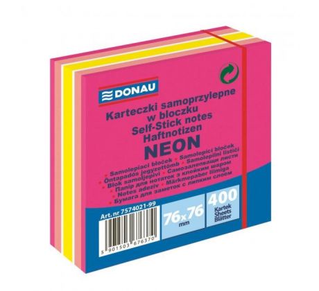 Bloček Donau 76x76mm 400l neónová ružová