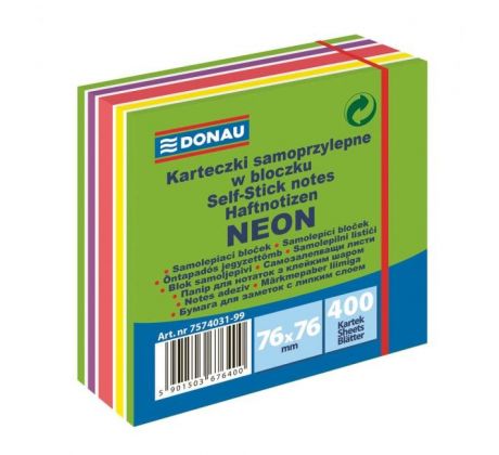 Samolepiaci bloček Donau 76x76mm 400l neónová zelená