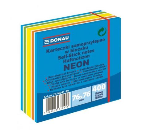 Samolepiaci bloček Donau 76x76mm 400l neónová modrá