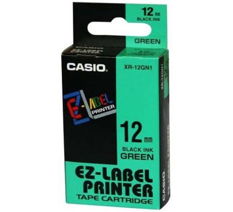 páska CASIO XR-12GN1 Black On Green Tape EZ Label Printer (12mm) (XR-12GN1)