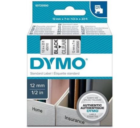 páska DYMO 45010 D1 Black On Transparent Tape (12mm) (S0720500)