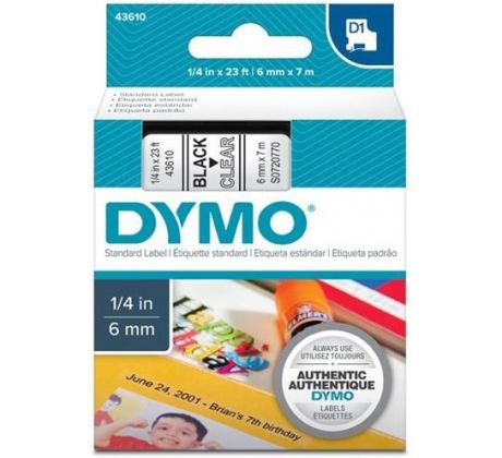 páska DYMO 43610 D1 Black On Transparent Tape (6mm) (S0720770)