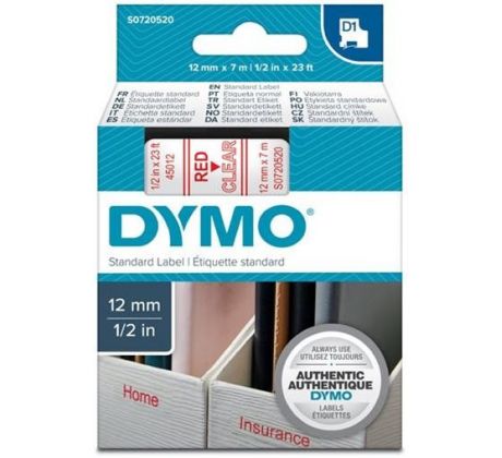 páska DYMO 45012 D1 Red On Transparent Tape (12mm) (S0720520)