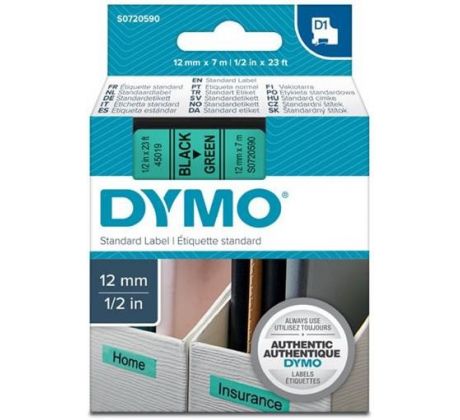 páska DYMO 45019 D1 Black On Green Tape (12mm) (S0720590)