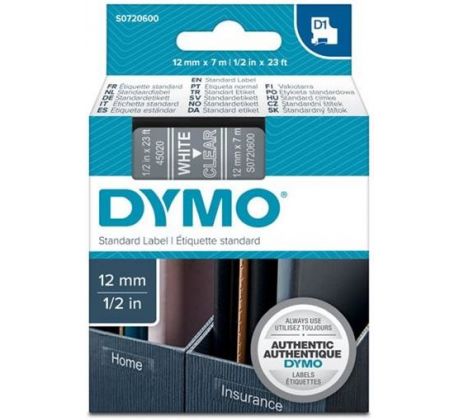 páska DYMO 45020 D1 White On Transparent Tape (12mm) (S0720600)