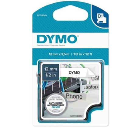 páska DYMO 16957 D1 Black On White Flexible Nylon Tape (12mm) (S0718040)