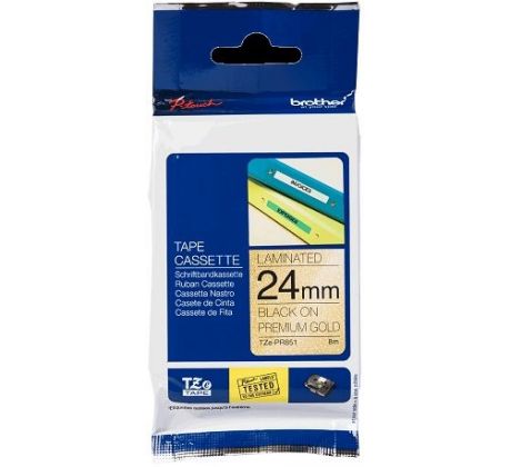 páska BROTHER TZePR851 čierne písmo, zlatá premium páska Tape (24mm) (TZEPR851)