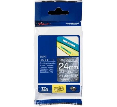 páska BROTHER TZePR955 biele písmo, strieborná premium páska Tape (24mm) (TZEPR955)