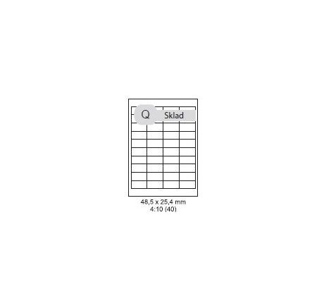 etikety ECODATA Samolepiace 48,5x25,4 univerzálne biele 40ks/A4 (1000 listov A4/bal.) (ECO-04802540-1000)