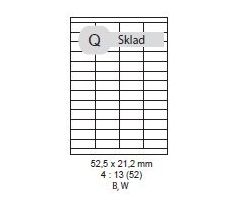 etikety ECODATA Samolepiace 52,5x21,2 univerzálne biele 52ks/A4 (100 listov A4/bal.) (ECO-05202152)