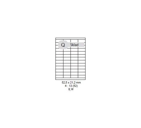 etikety ECODATA Samolepiace 52,5x21,2 univerzálne biele 52ks/A4 (100 listov A4/bal.) (ECO-05202152)