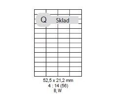 etikety ECODATA Samolepiace 52,5x21,2 univerzálne biele 56ks/A4 (100 listov A4/bal.) (ECO-05202152)