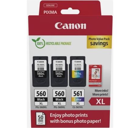 kazeta CANON PG-560 XL black (2x) + CL-561 XL color (1x) TS5350/TS5351/TS5352/TS5353 + GP501 10x15 (3712C012)