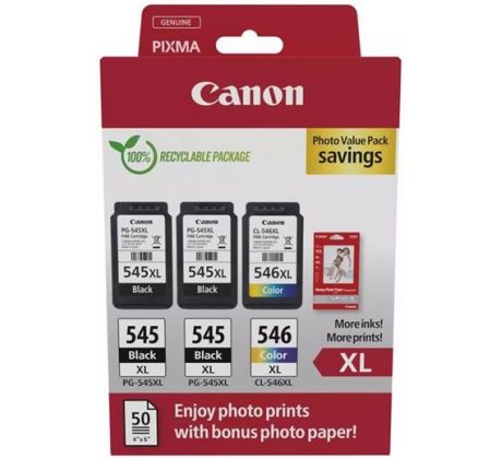 kazeta CANON PG-545 XL black (2x) + CL-546 XL color (1x) MG2450/MG2550 + GP501 10x15 (8286B015)