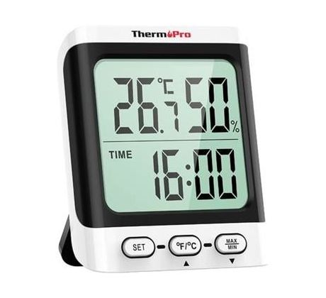 izbový teplomer a vlhkomer ThermoPro TP152 s hodinami a veľkým 3,3" LCD displejom (TP-152)