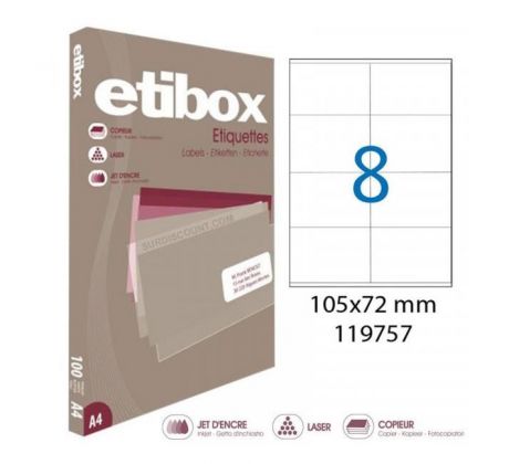 Etikety univerzálne 105x72mm Etibox A4 100 hárkov