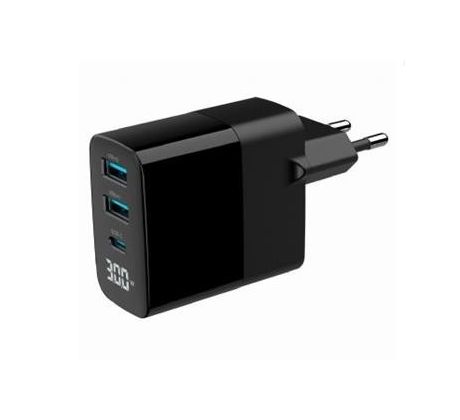 3-port 30W GaN USB fast charger, LCD, black (TA-UC-PDQC30LCD-BK-02)