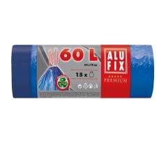 Vrecia na odpadky zaťahovacie, 60 l / 15 ks, 27my, 64 x 70 cm, modré, LDPE