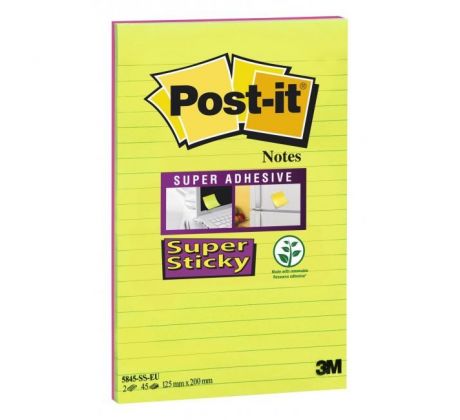 Samolepiaci bloček Post-it Super Sticky 127 mm x 203 mm XXXL linajkový zelenej a fuchsiovej farby