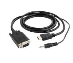 HDMI to VGA and audio adapter cable, single port, 1.8 m, black (A-HDMI-VGA-03-6)