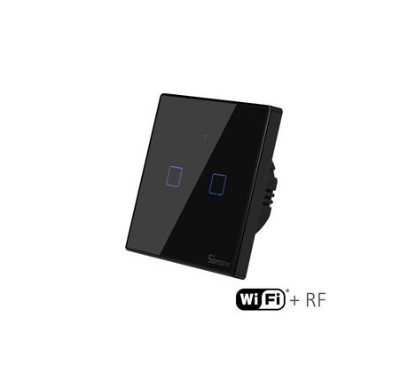 dotykový dvojtlačítkový vypínač čierny WiFi+RF Sonoff TX3-2CH (12072)